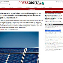 El mercado espaol de renovables registra en 2023 un total de 235 fusiones y adquisiciones por 31.506 millones